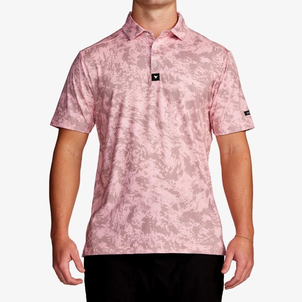 Bad Birdie Golf Polo Shirt Rover Pink Marble Print Mens M Tennis Athletic Korea